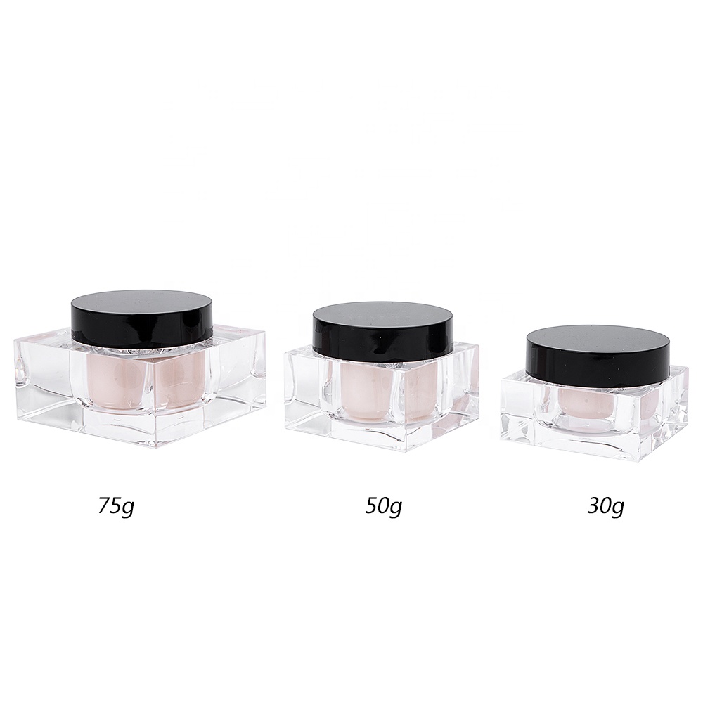 30g 50g 75g Square Refillable Cosmetic Packaging High Quality Replaceable Cream Jar For Skincare Sustainable Cosmetic Packaging