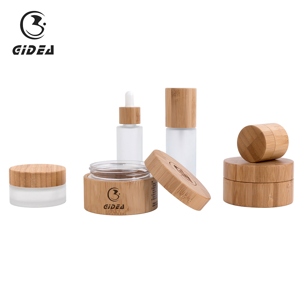 China Bamboo Cosmetic Packaging Set Wholesale For Skin Care High Quality Bamboo Glass Cosmetic Packaging 
