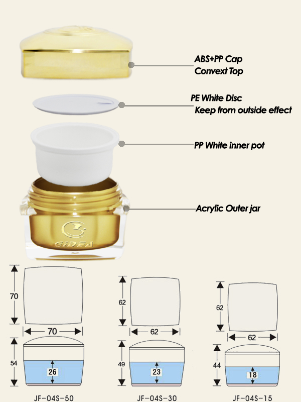 15ml 30ml 50ml Gold Square Acrylic Double Wall Plastic Cream Cosmetic Jar